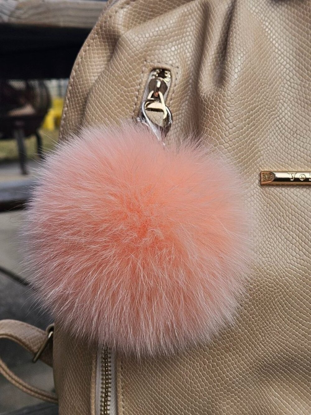 Apricot Real Fox Fur Pompom Keychain, Fluffy Bag Charm, Backpack accessory